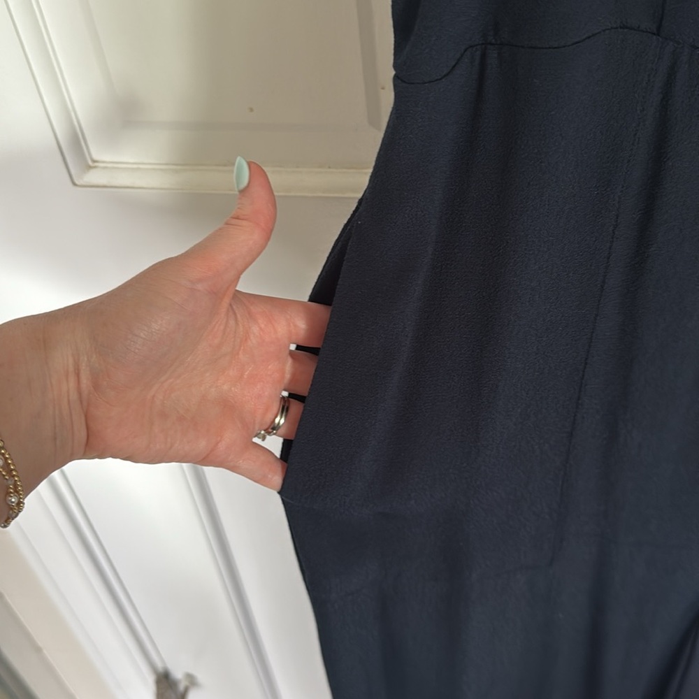 Madewell Navy Cropped Wide Leg Smocked Back Jumpsuit - Picture 5 of 9